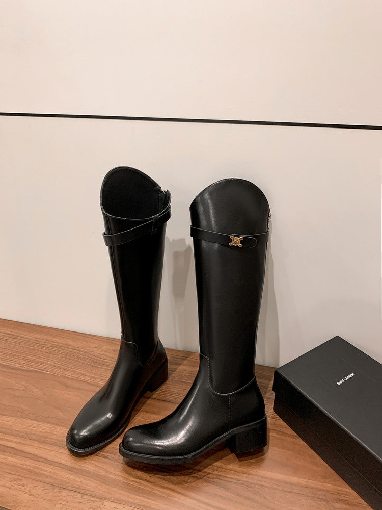 Karin Luna In Stock Classic Style Now Round Toe Flat Bottom Casual Slimming Knight Boots