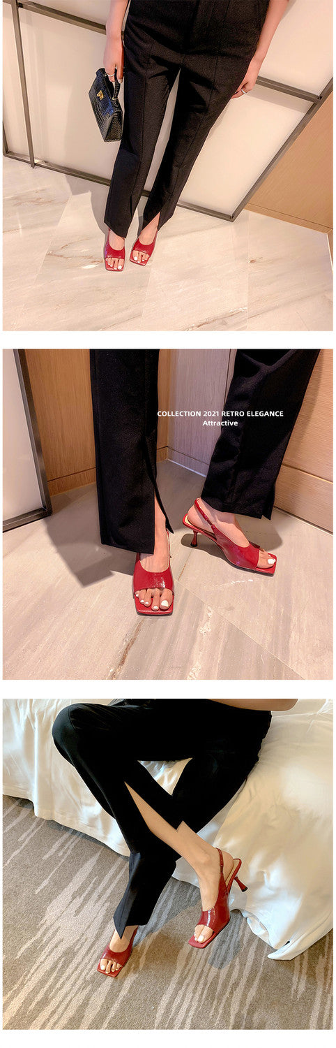 Karin Luna Classic Style Square Toe Open Toe French Retro Sandals