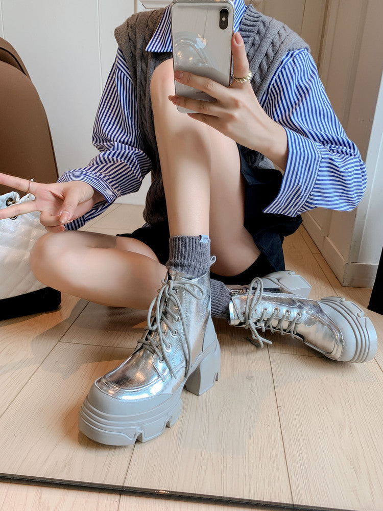 Karin Luna Casual Thick Sole Lace-up Short Boots