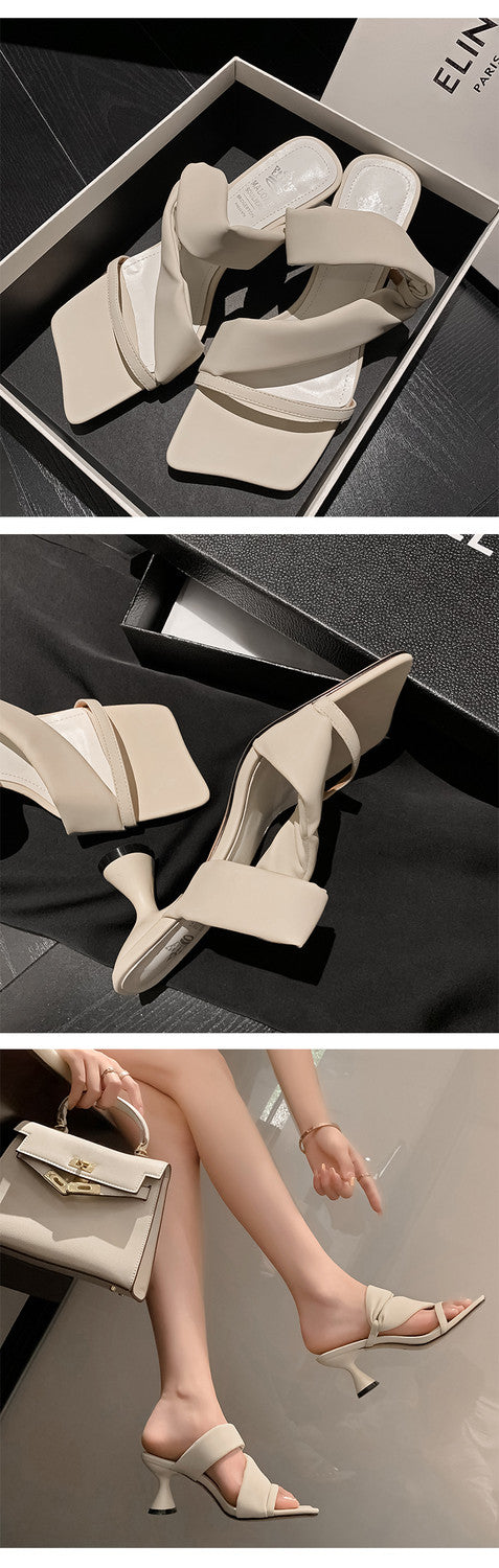 Karin Luna Best-selling in stock Minimalist Style  All-Matching Irregular Ultra-Soft Strap Square Toe High Heels