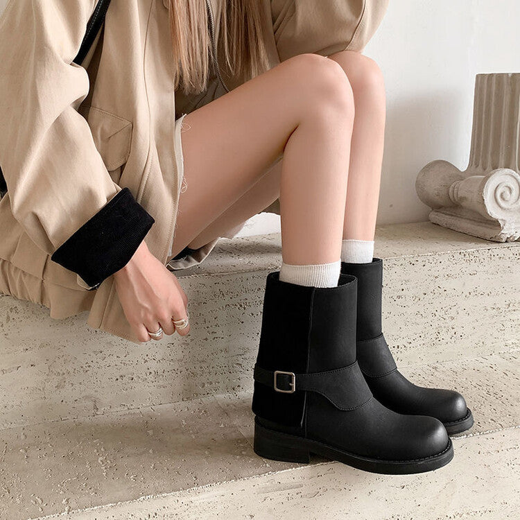 Karin Luna Belt Buckle Chunky Heel Fashion Short Boots