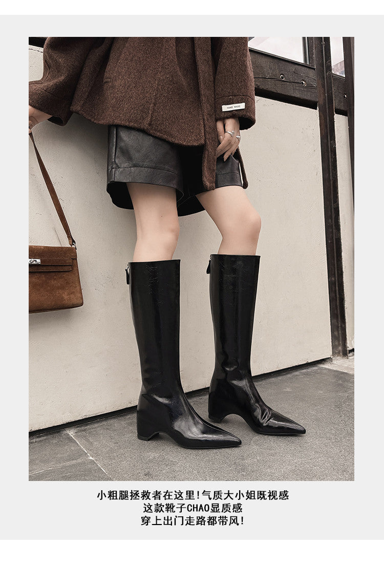 Karin Luna Elegant Style Pointed Toe Internal Height Increase Long Boots
