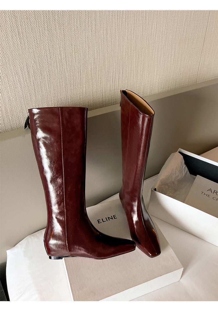 Karin Luna Minimalist Style Square-Toe Hidden Heel Long Boots