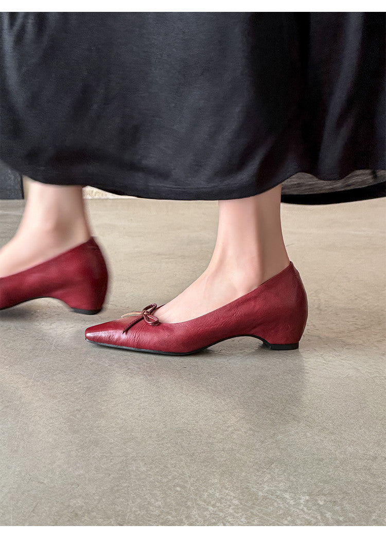Karin Luna Full Layer Inside and Out~Basic Versatile Small Square Toe Butterfly Knot Irregular Heel Single Shoes