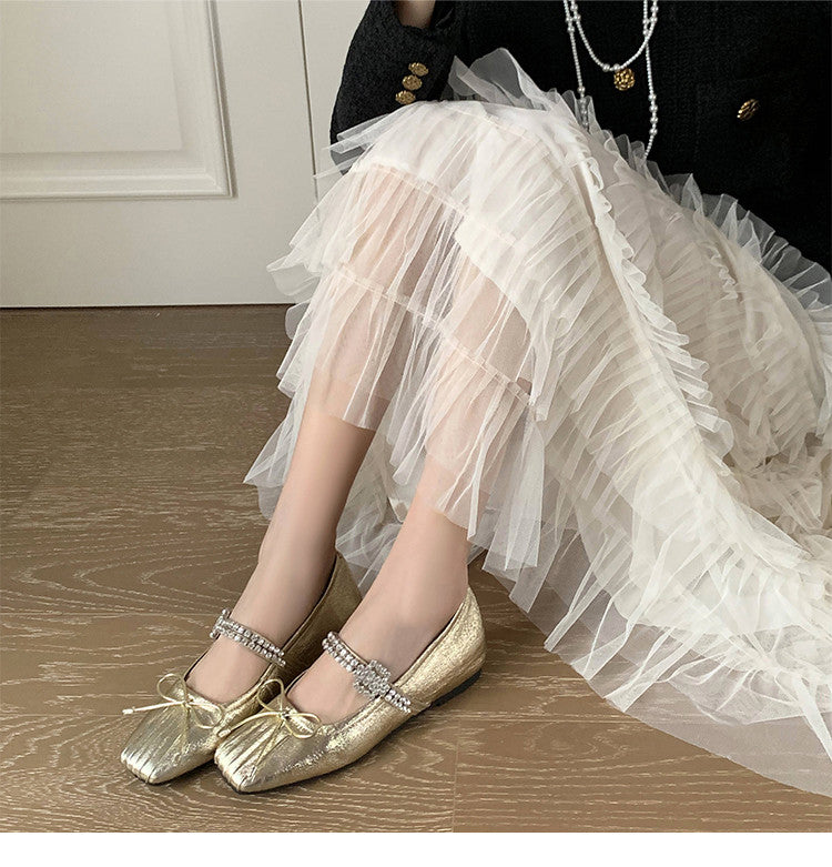 Karin Luna In Stock Spot Goods  Vintage Sweet Rhinestone One-Strap Granny Flats