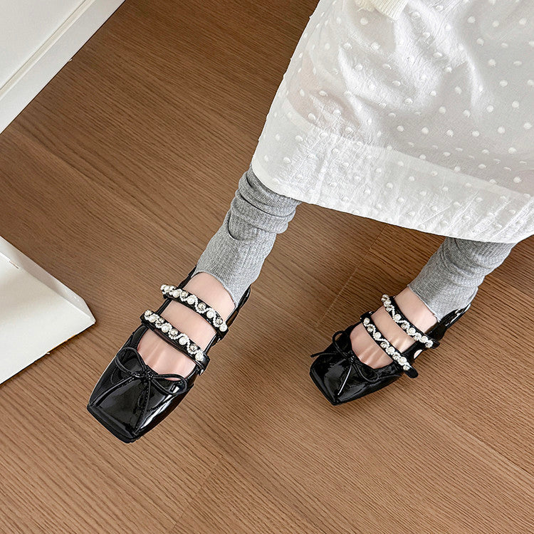 Karin Luna In Stock In Stock  Square Toe Bowknot Pearl Strap Closed-Toe Sandals