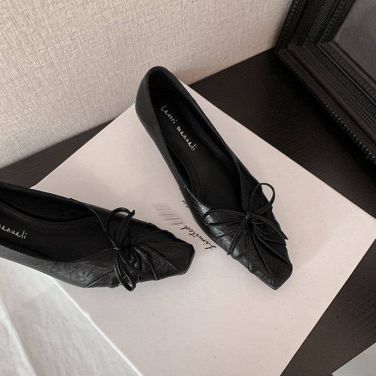 Karin Luna French Style Wrinkled Square Toe Height-Increasing Flats