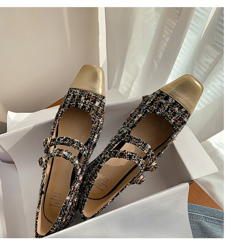 Karin Luna Classic Chanel Style~ Tweed Spring Limit Square Toe Chunky Heel Mary Jane Strap Single Shoes