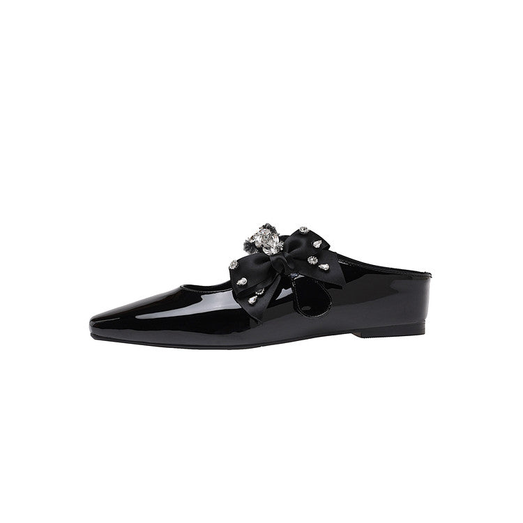 Karin Luna Handmade One-Strap Rhinestone Ribbon Square-Toe Mules