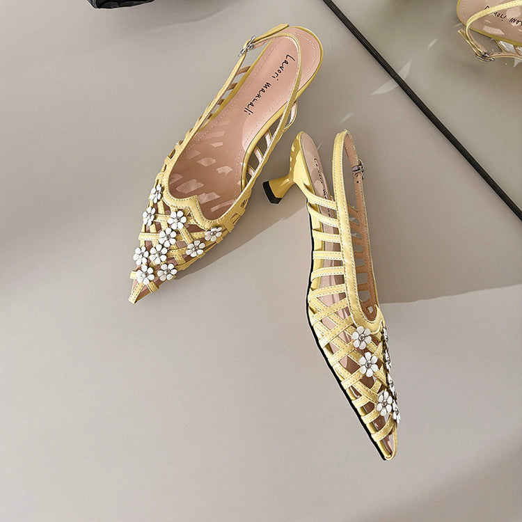 Karin Luna In Stock Spot Goods  Purely Handmade Flowers High-end Hollow Out Sandals