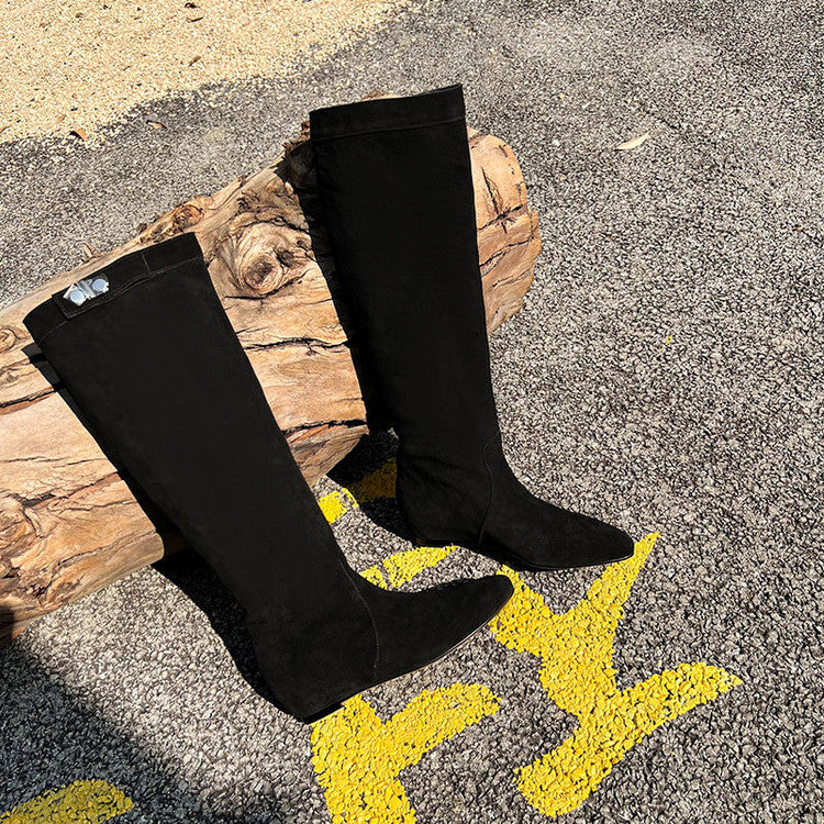 Karin Luna In Stock Spot Goods  Bestselling Suede Leather Sold Out Fast: Pile of Matte Inner Height-Increasing Western Boots