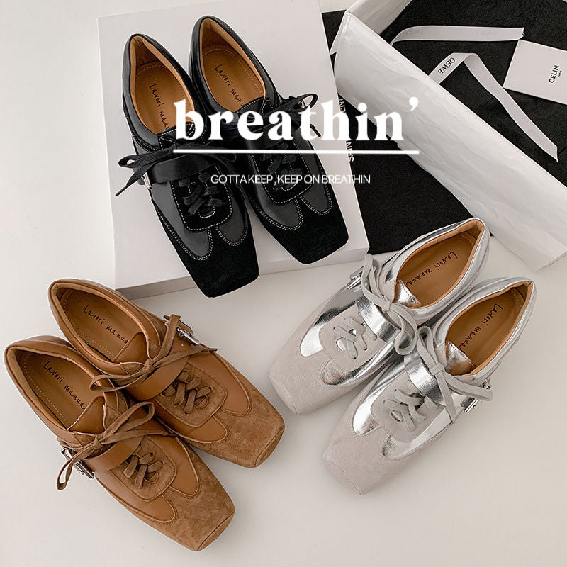 Karin Luna In Stock Spot Goods  Designed retro square-toe ballet shoes with laces