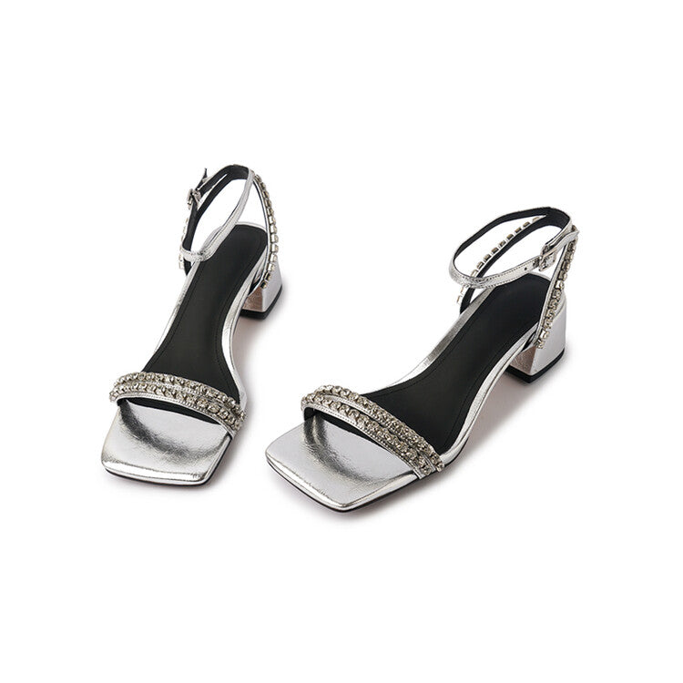 Karin Luna Classic Style   Rhinestone Strap Chunky Heel Open-Toe Sandals