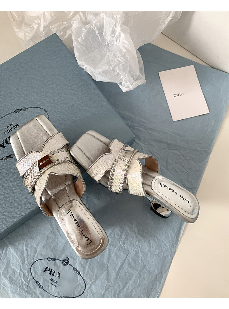 Karin Luna Fish Skin Series~ Hot-selling Square-Toe Slippers with Built-in Traffic