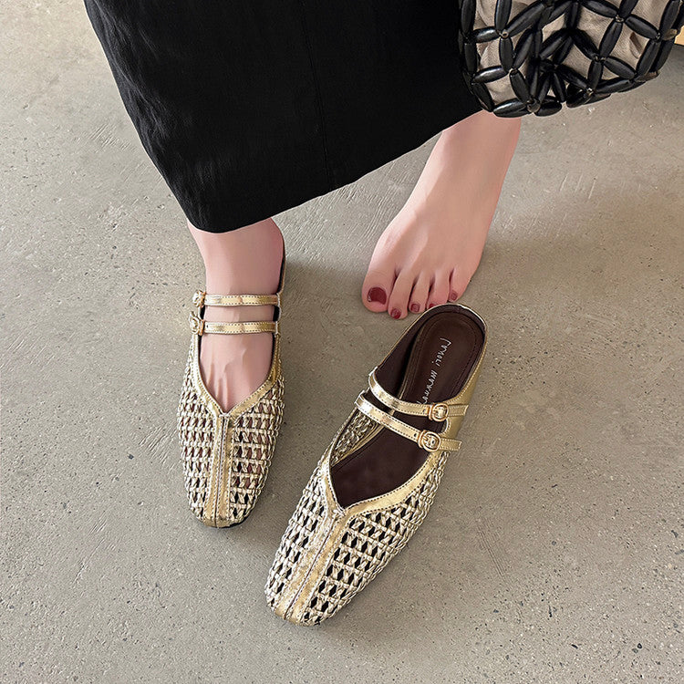 Karin Luna In Stock Spot Goods Hollow Woven One-Strap Closed-Toe Slippers