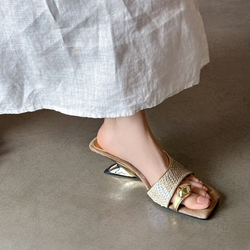 Karin Luna Fish Skin Series~Minimalist Square Toe Popular Irregular Heel Slippers
