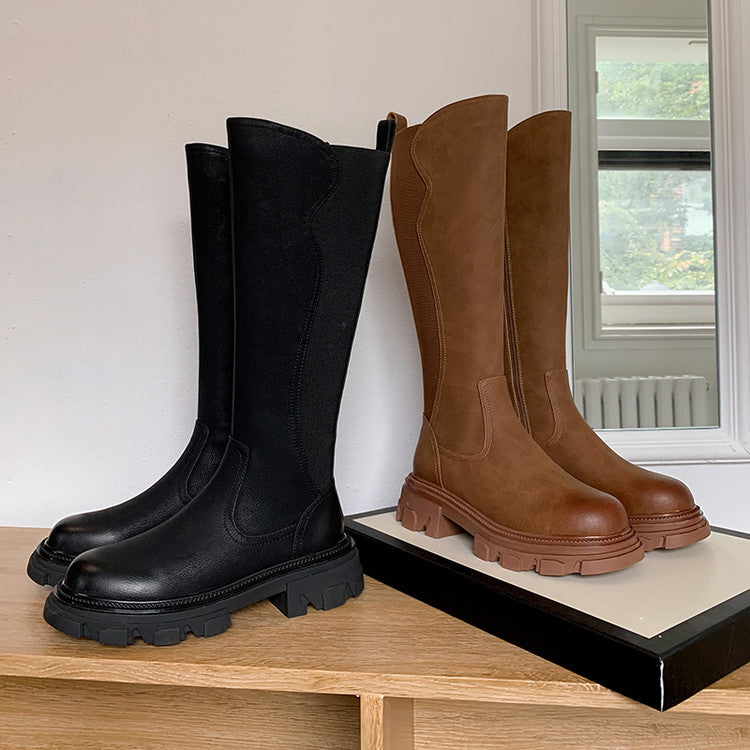 Karin Luna In Stock Versatile Irregular Stretch Fabric Long Boots