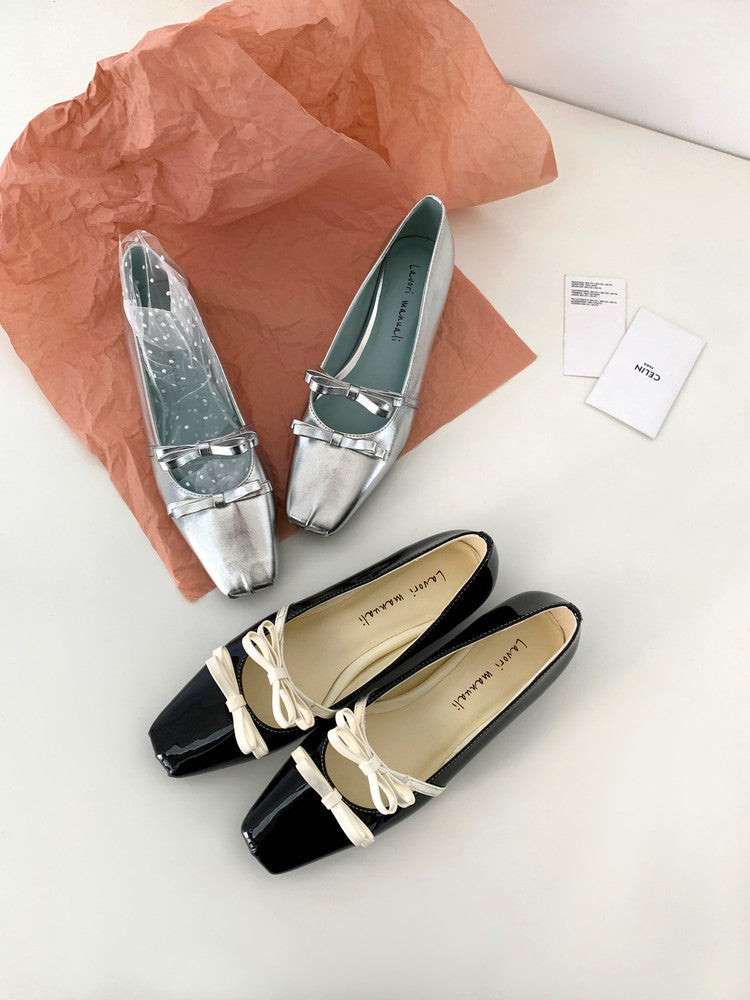 Karin Luna In Stock Spot Goods  Hot-Selling Element Bowknot Square-Toe Color-Block Height-Increasing Flats