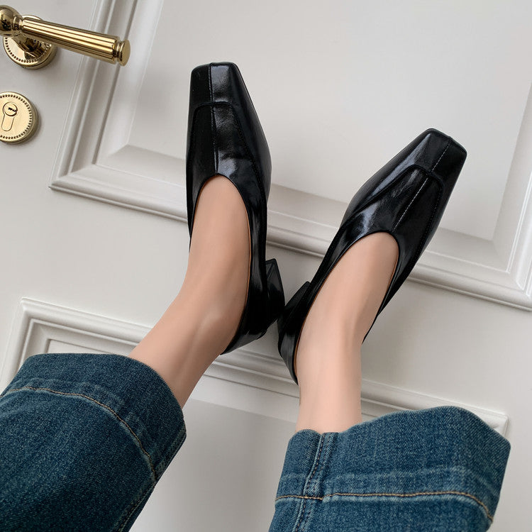 Karin Luna In Stock Spot Goods  Retro Full Leather Square Toe Shallow Mouth Single Shoes