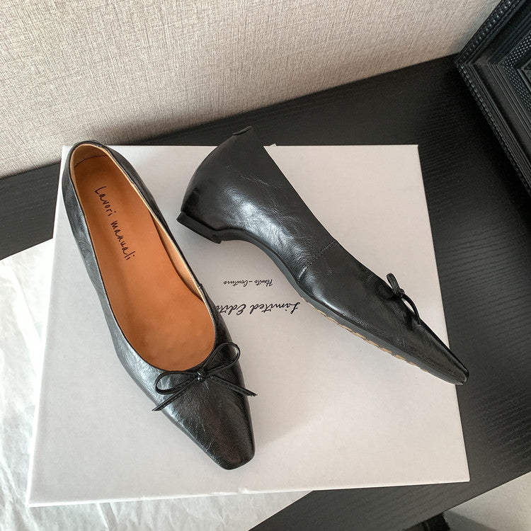 Karin Luna Full Layer Inside and Out~Basic Versatile Small Square Toe Butterfly Knot Irregular Heel Single Shoes