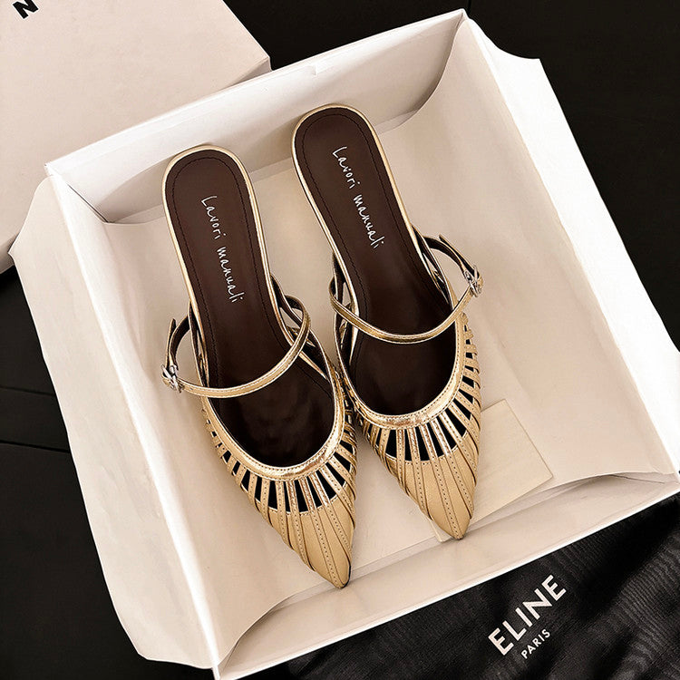 Karin Luna Casual Feel~In stock Pointed Toe Hollow Design Note Pointed Toe Slippers