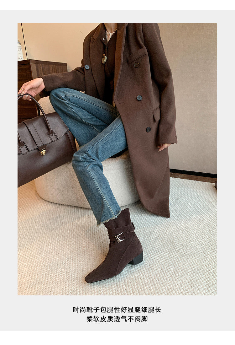 Karin Luna In Stock In Stock Hot-Selling Basic Old Money Style Retro Belt Buckle Short Boots