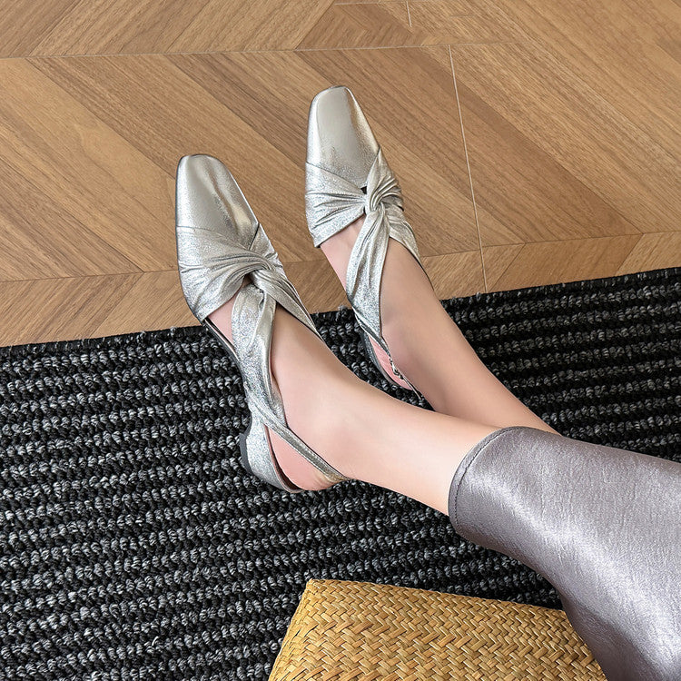 Karin Luna French Retro Wrinkled Small Square Toe Elegant Closed-Toe Sandals