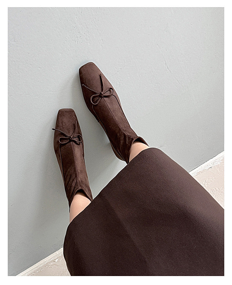 Karin Luna French Style Square Toe Bowknot Hidden Wedge Slim Boots