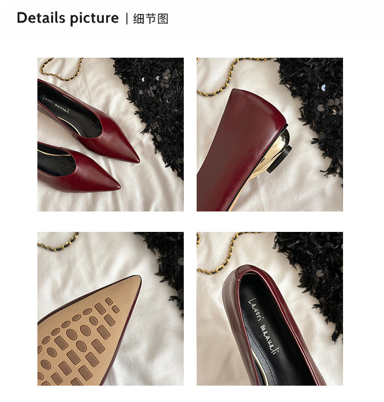 Karin Luna In Stock Spot Goods Classic three-color pointed toe metal heel shoes