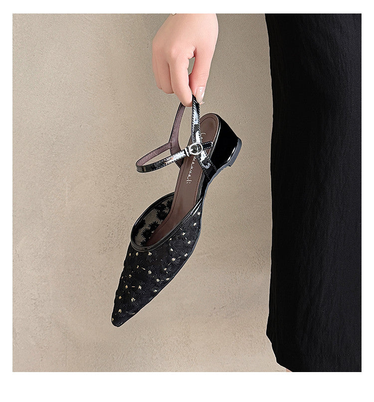 Karin Luna In Stock Spot Goods Embroidered Daisy Sheepskin Mesh Elegant Closed-Toe Slippers