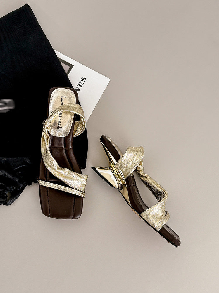 Karin Luna In Stock Spot Goods Minimalist Style Square-Toed Irregular Heel Slippers