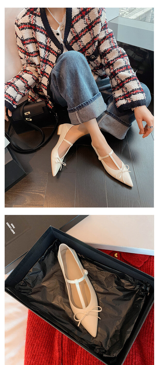 Karin Luna is a perfect Korean drama heroine~French Retro Style Full leather inside and out Pointed Bowknot