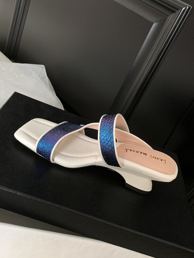 Karin Luna Fish Skin Series~Minimalist Square Toe Popular Irregular Heel Slippers