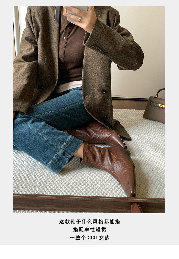 Karin Luna In Stock Spot Goods Slim Series  Hidden Wedge Small Square Toe Back Zipper Short Boots