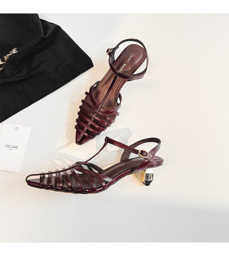 Karin Luna French Hollow Toe Metal Heel Elegant Sandals