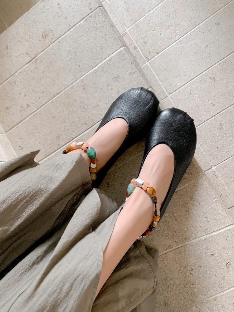 Karin Luna Full Layer Inside and Out~Elephant Pattern Round Toe Hidden Wedge Granny Shoes