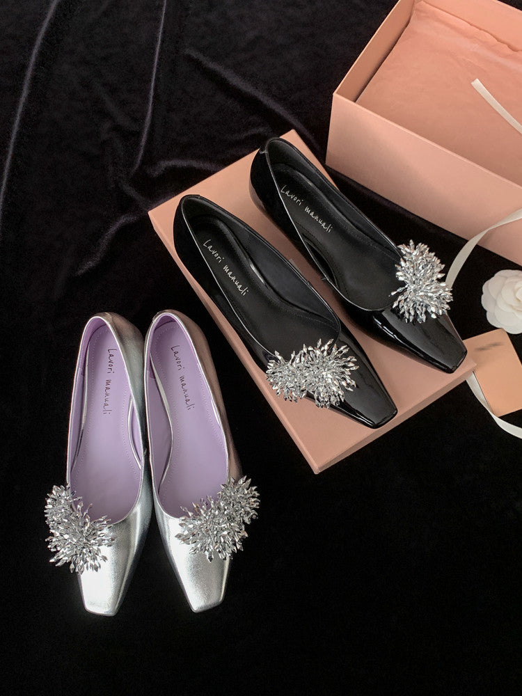 Karin Luna In Stock Spot Goods Exquisite Fireworks Buckle Small Square Toe Chunky Heel Commuter Shoes