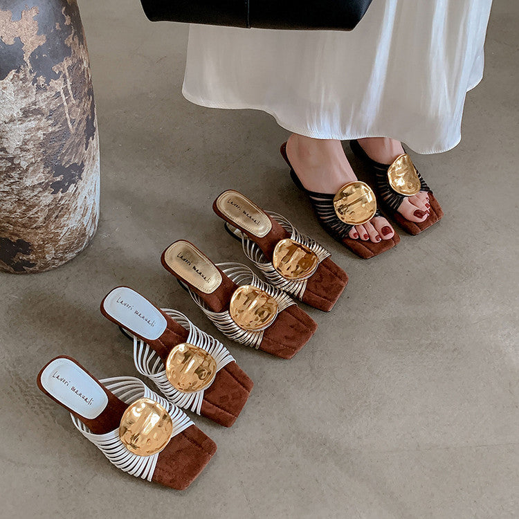 Karin Luna Bestseller Popular New Image  Comes with data plan included Resort Style Irregular Heel Thin Strap Slippers