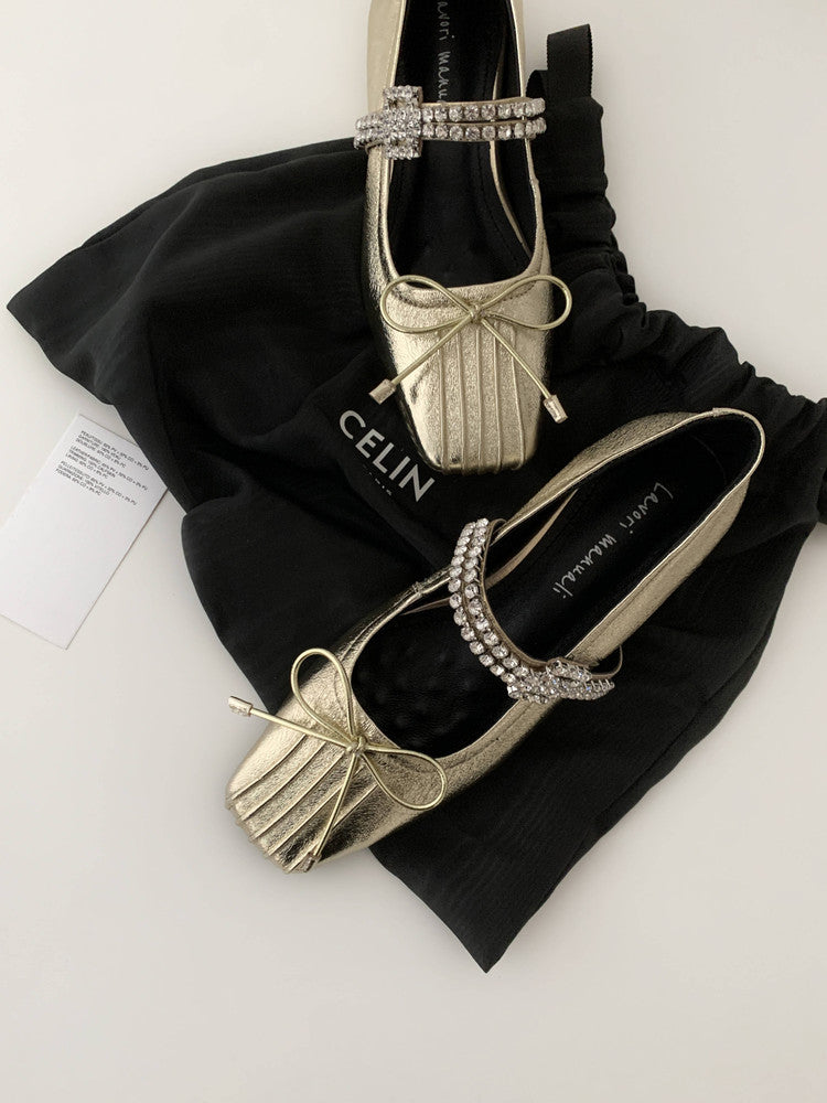 Karin Luna In Stock Spot Goods  Vintage Sweet Rhinestone One-Strap Granny Flats
