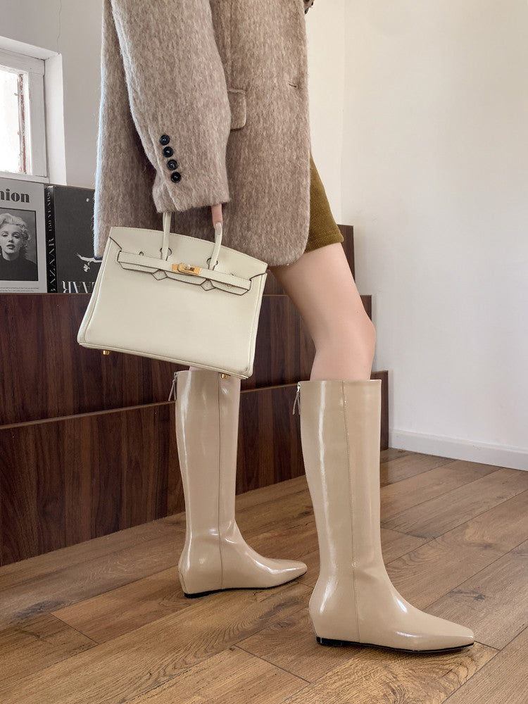 Karin Luna Minimalist Style Square-Toe Hidden Heel Long Boots