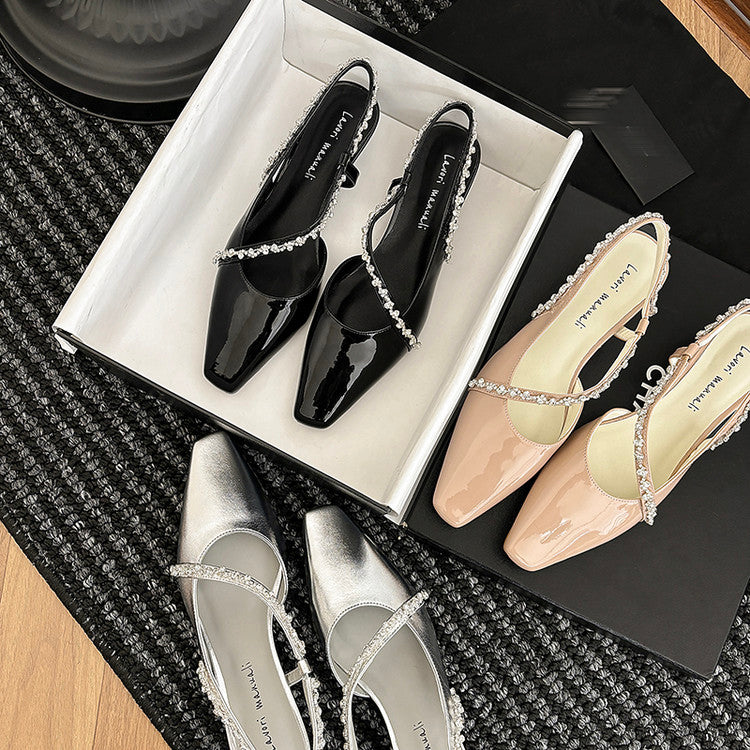 Karin Luna In Stock In Stock  Fresh Summer Vibes  Rhinestone Small Square Toe Elegant Closed-Toe Sandals