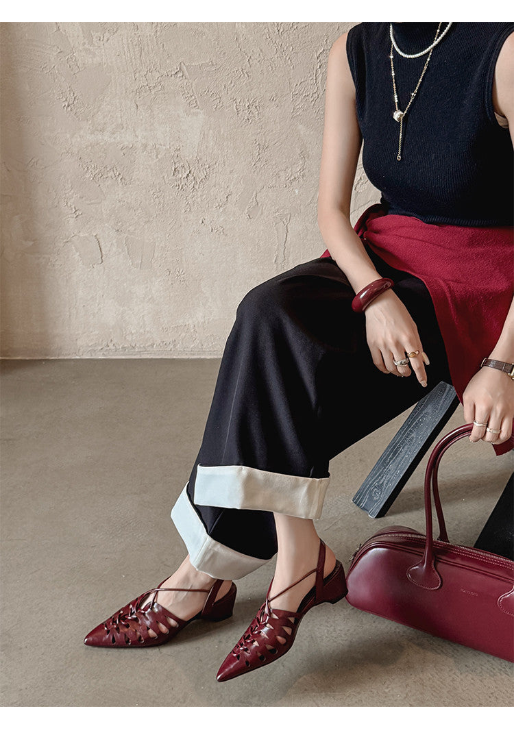 Karin Luna Braided Style ~Cross-woven Pointed Toe Closed-toe Sandals
