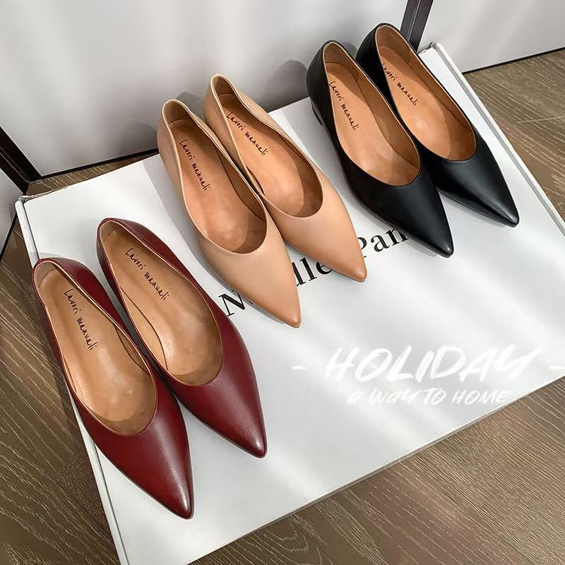 Karin Luna Full Layer Inside and Out~Basic Versatile Retro French Pointed Toe Irregular Heel Single Shoes