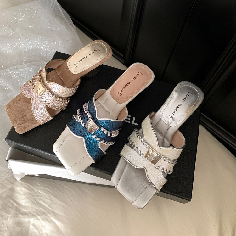 Karin Luna Fish Skin Series~ Hot-selling Square-Toe Slippers with Built-in Traffic
