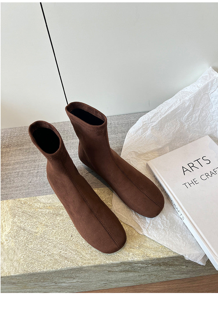Karin Luna In Stock Spot Goods Round Toe Basic Stretch Slim Short Boots