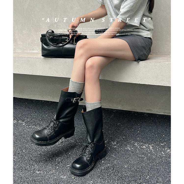 Karin Luna Bestseller Large Tube Thick Sole Martin Boots with Belt Buckle
