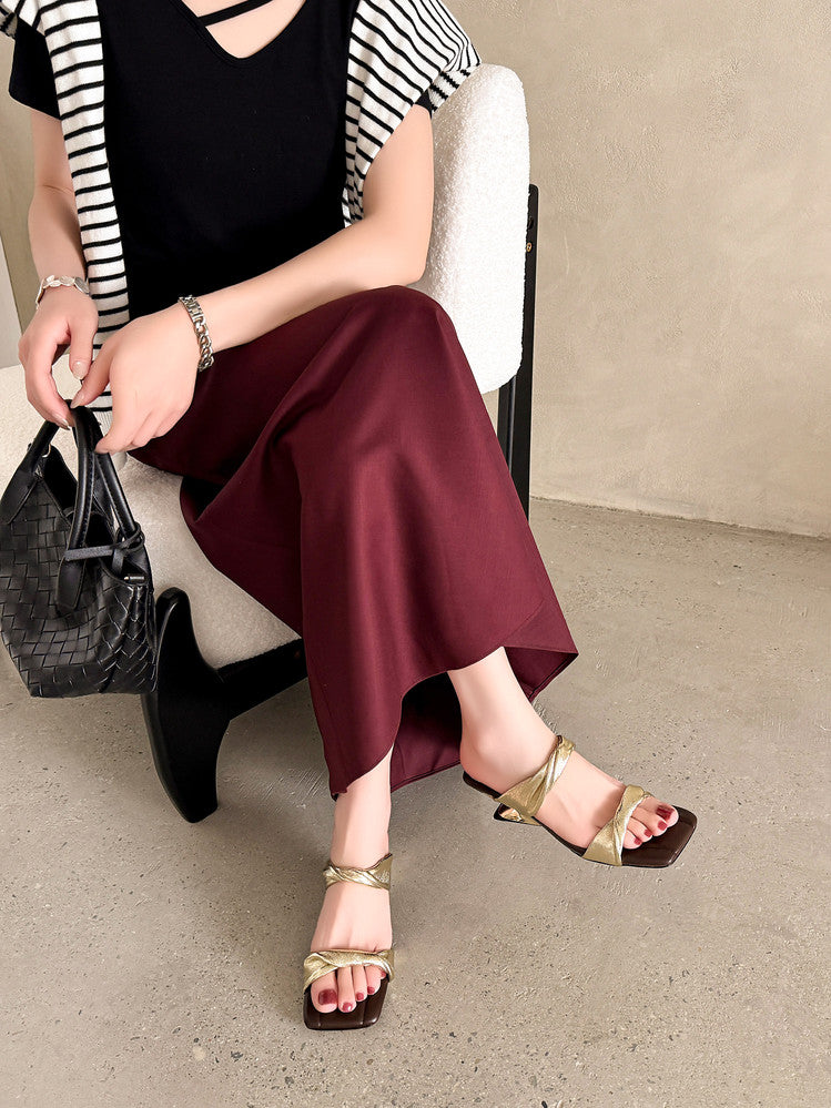 Karin Luna In Stock  Spot Goods   Square Toe One-Strap Irregular Heel Slippers
