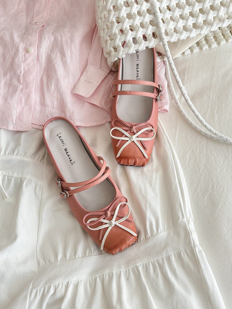 Karin Luna In Stock In Stock   Summer New Sweet Bowknot Color Block Square Toe Height-Increasing Slippers