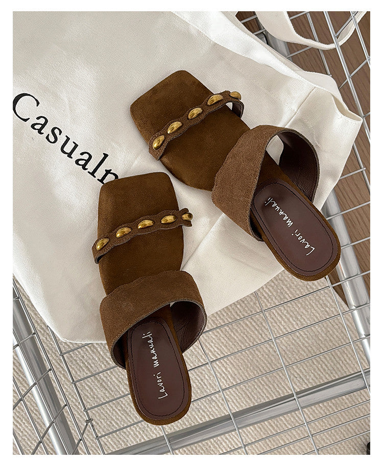 Karin Luna Hot-Selling Element Amber Heel~Spot Goods Spot Goods  Vacation Style One-Strap Amber Irregular Heel Slippers