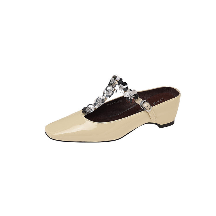 Karin Luna In Stock Spot Goods  T Handmade Sequin Flower Square Toe Height-Increasing Closed-Toe Slippers